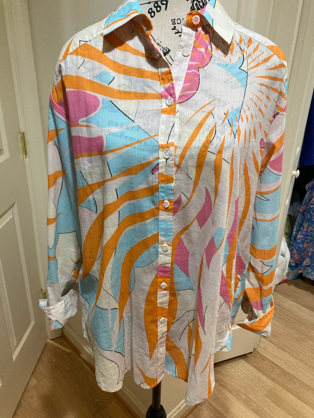 Maeve Multicolor Abstract Print Cotton Button-Front Blouse